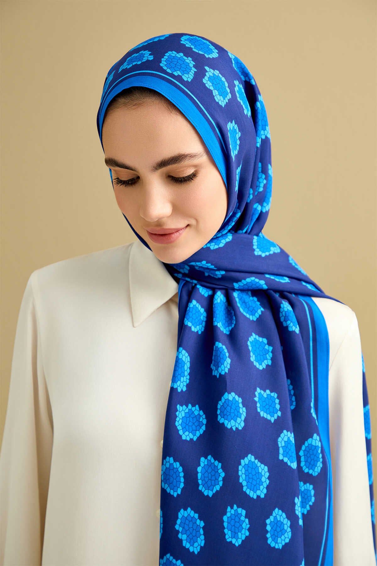 Mozaik Leopar Lacivert Floş Viskon Şal 70x200