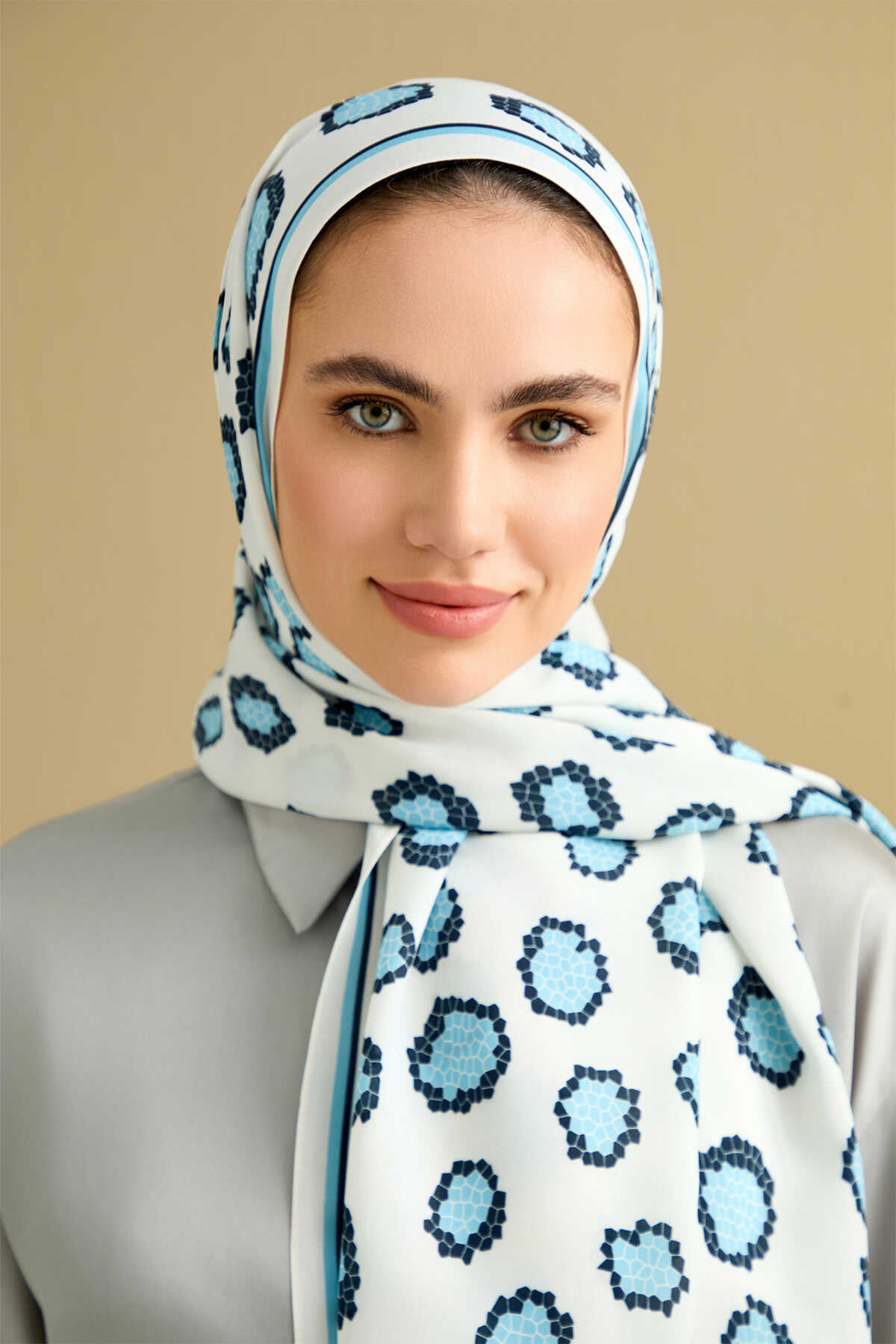 Mozaik Leopar Mavi Floş Viskon Şal 70x200