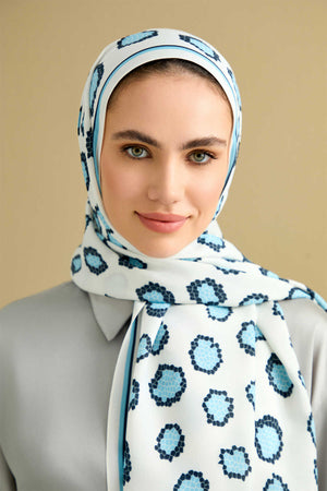 Mozaik Leopar Mavi Floş Viskon Şal 70x200