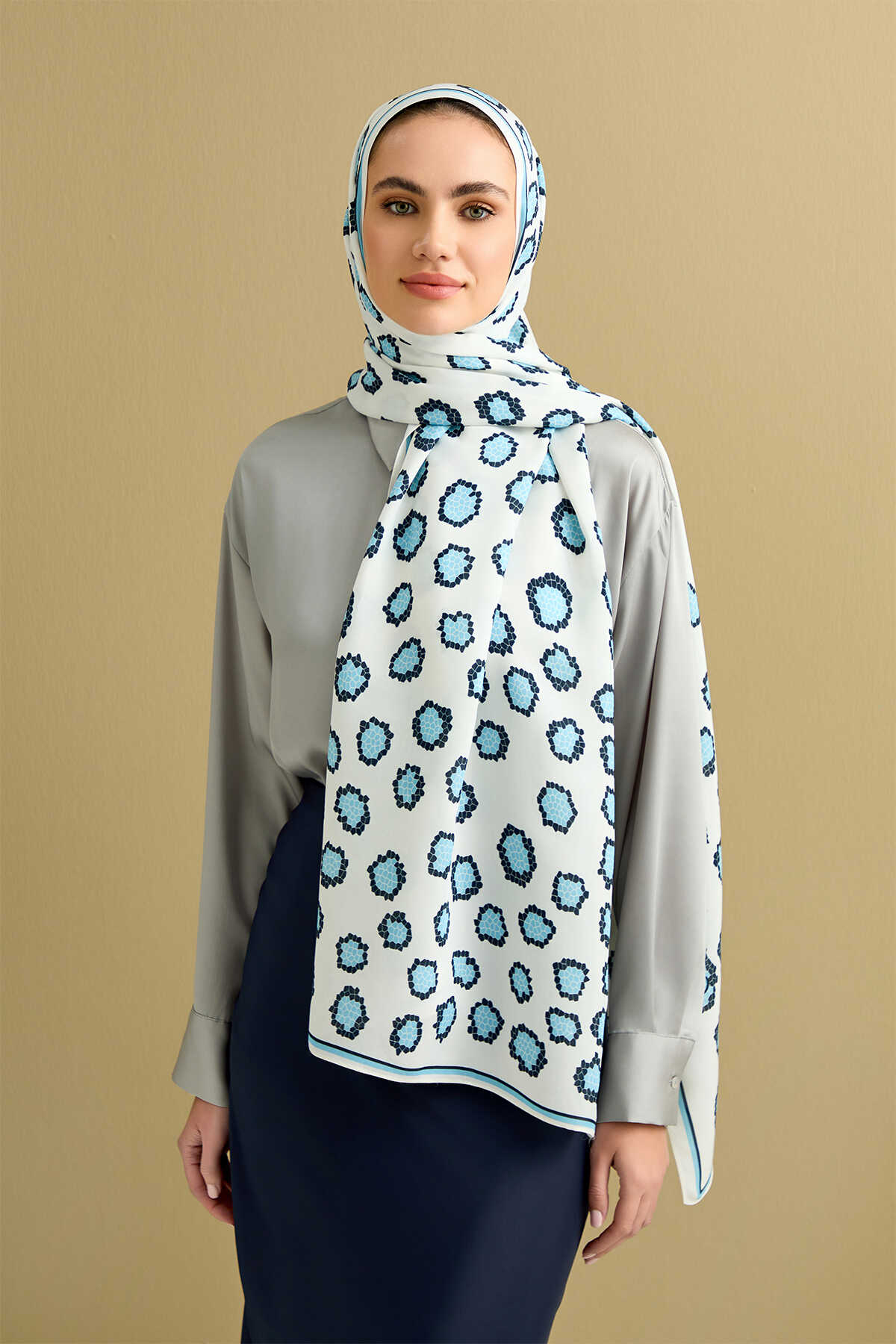Mozaik Leopar Mavi Floş Viskon Şal 70x200