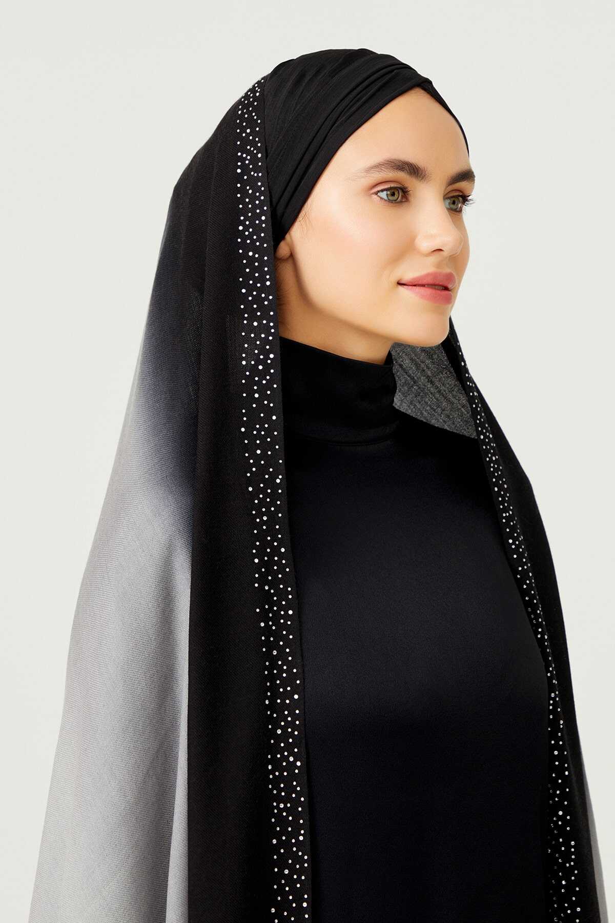 Muson Siyah Yün İpek Şal 70x200