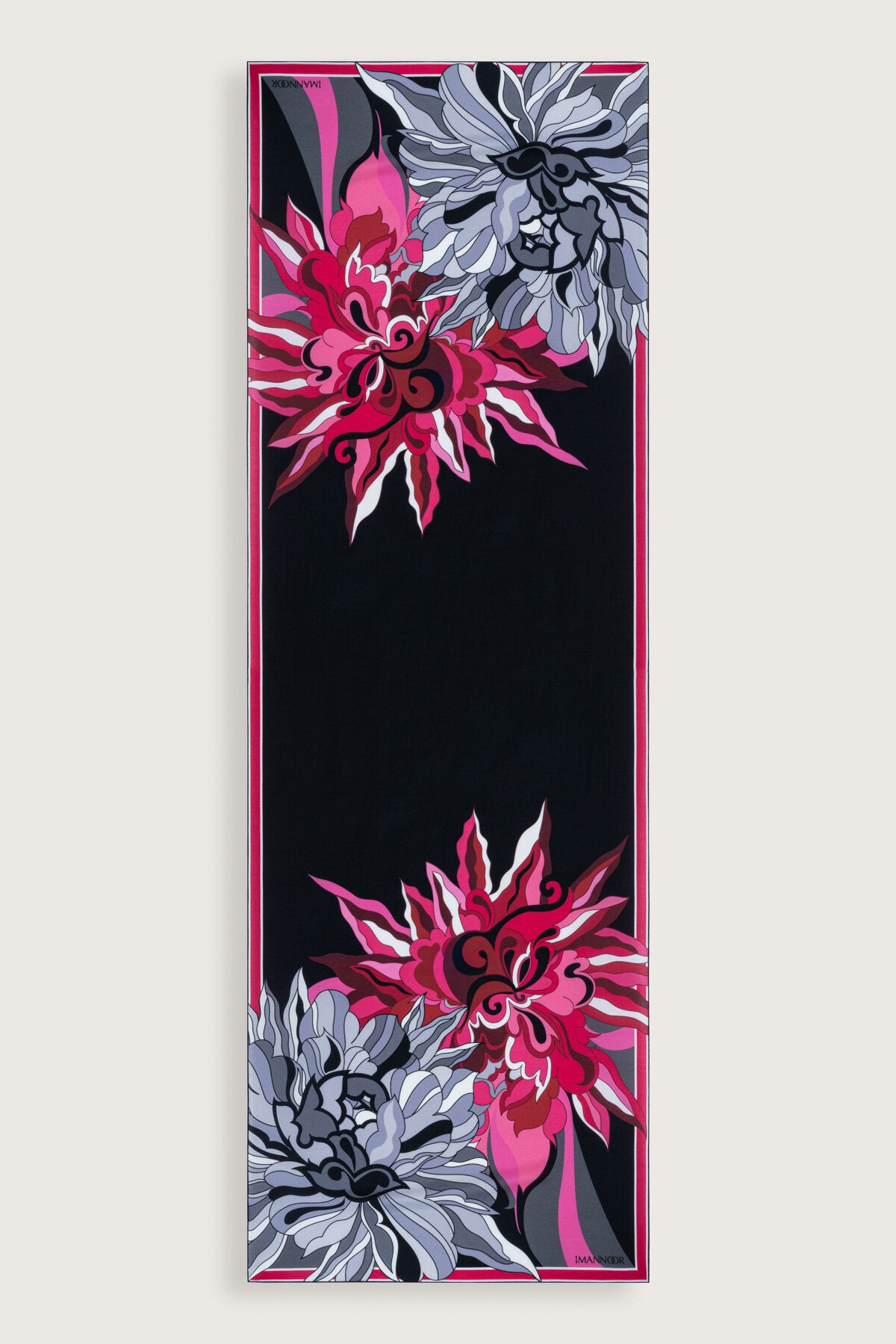 Neşe Desen Siyah-Pembe Pamuk İpek Şal 70x210