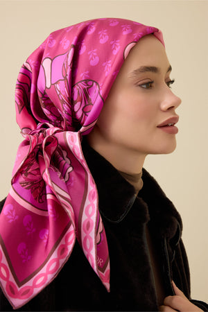 Nilüfer Pembe Tivil İpek Eşarp 90x90