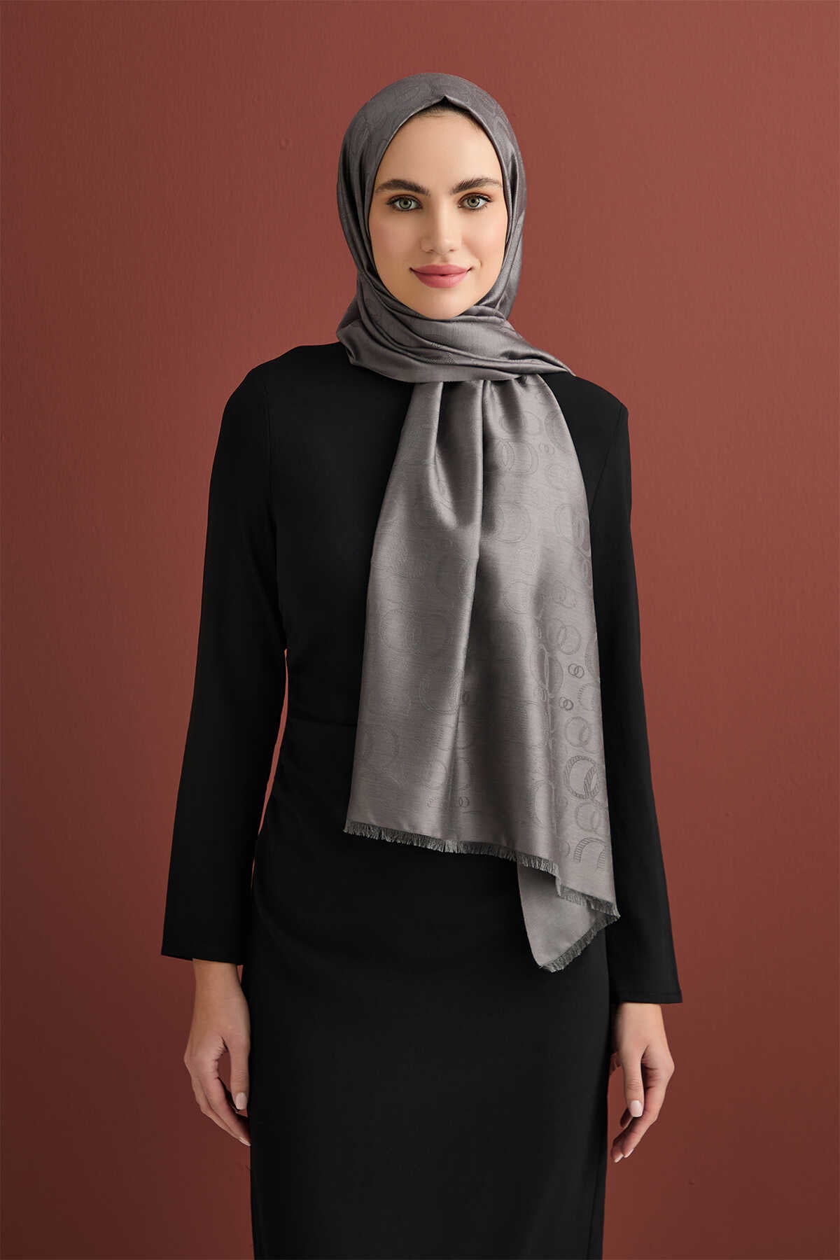 Noor Antrasit Jakarlı İpek Şal 70x200