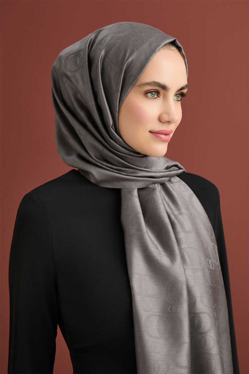 Noor Antrasit Jakarlı İpek Şal 70x200