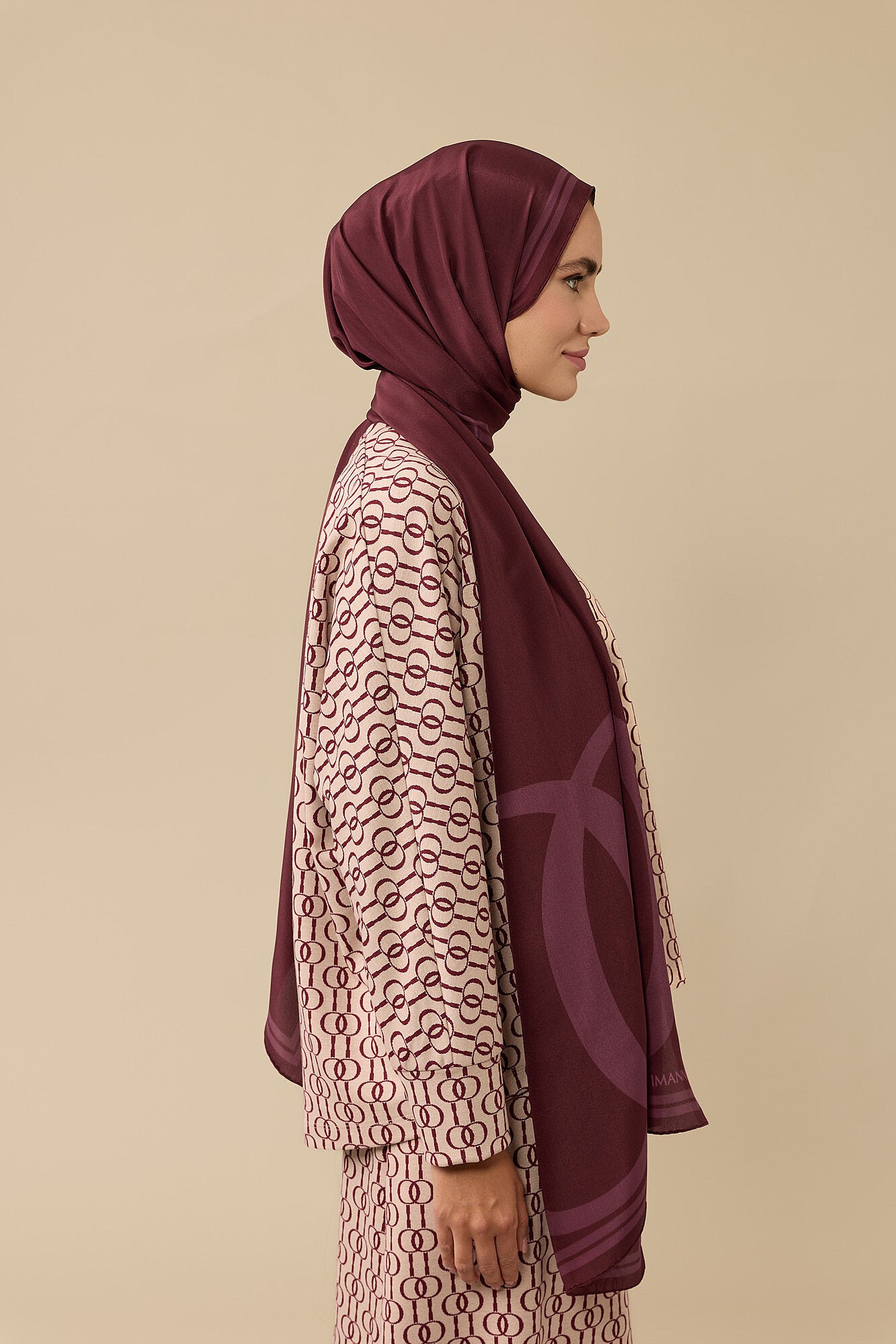 Noor Logo Bordo Krep İpek Şal 70x210