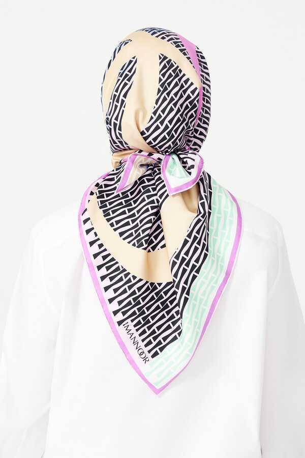 Noor Logo Pembe Tivil İpek Eşarp 90x90