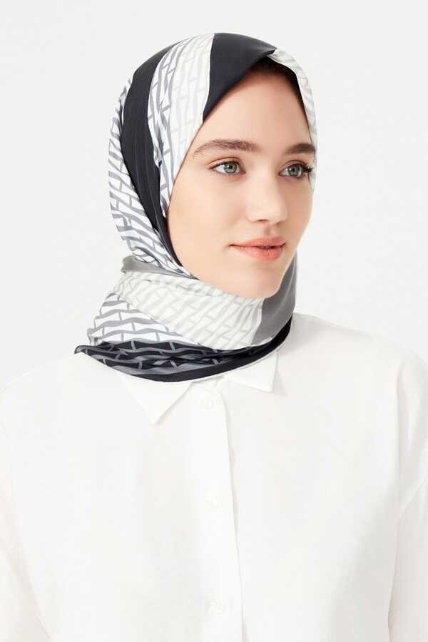 Noor Logo Siyah Tivil İpek Eşarp 90x90