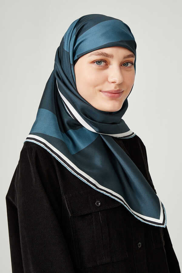 Noor Mavi Tivil İpek Eşarp 90x90