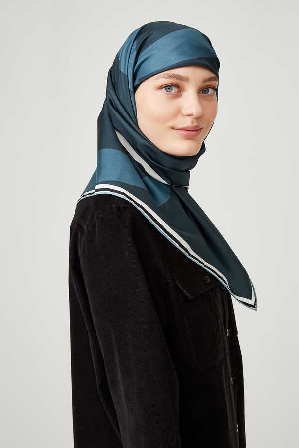 Noor Mavi Tivil İpek Eşarp 90x90