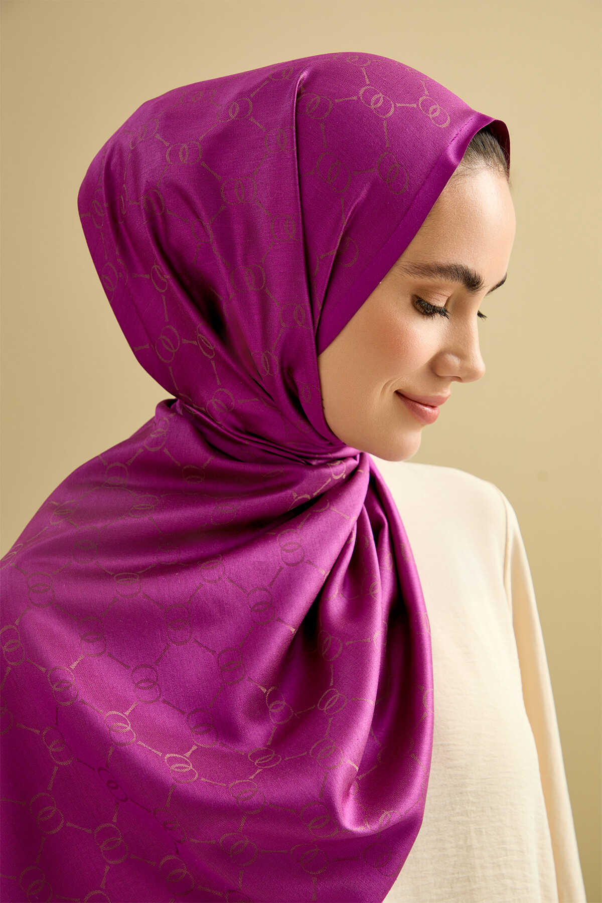 Noor Petek Fuşya Jakarlı İpek Şal 70x200