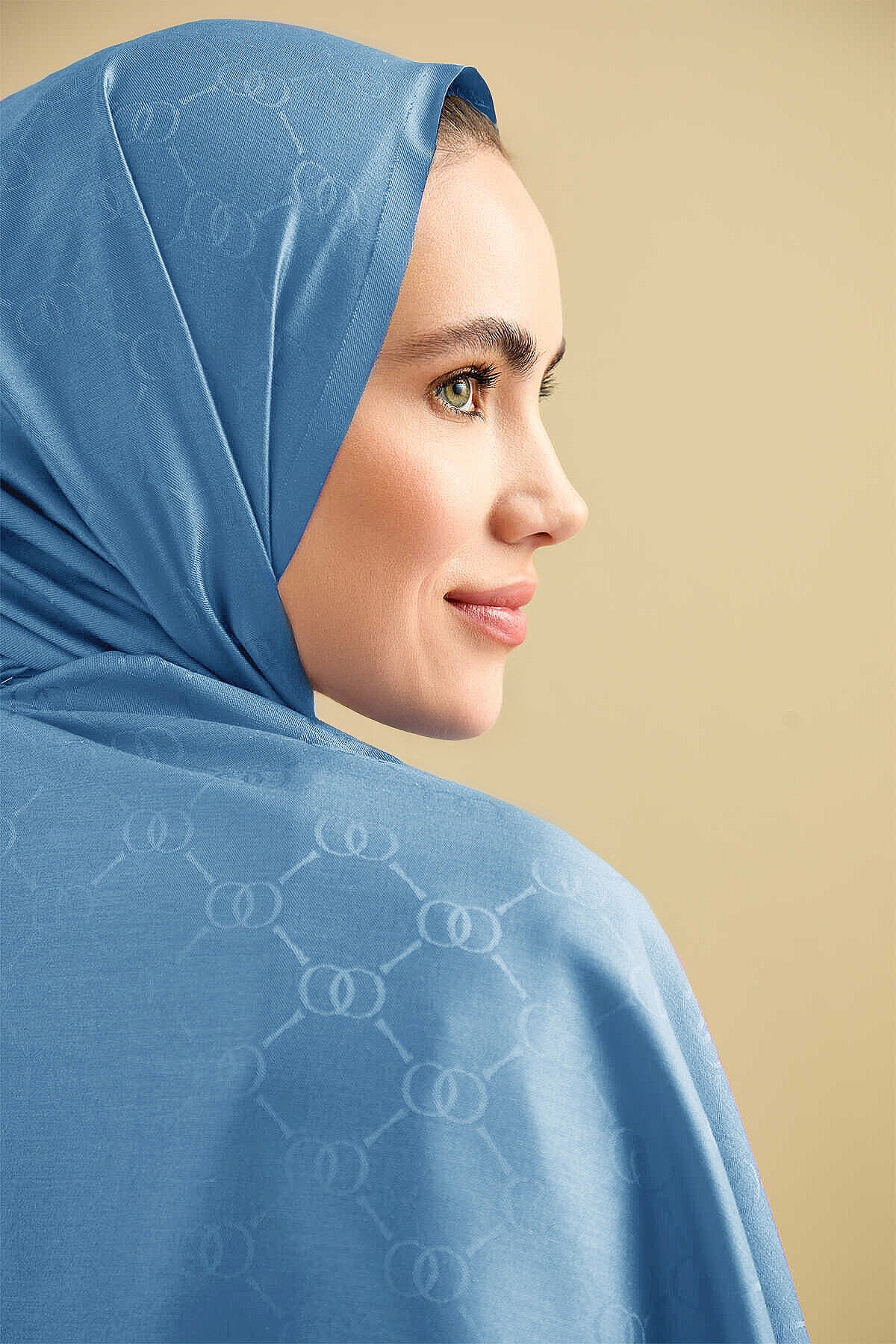 Noor Petek Mavi Jakarlı İpek Şal 70x200