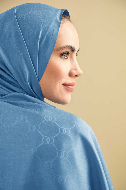 Noor Petek Mavi Jakarlı İpek Şal 70x200