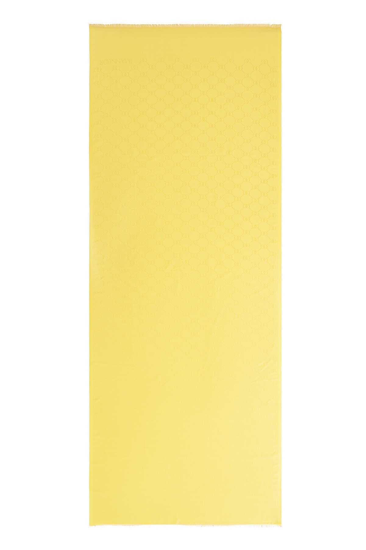 Noor Petek Sarı Jakarlı İpek Şal 70x200