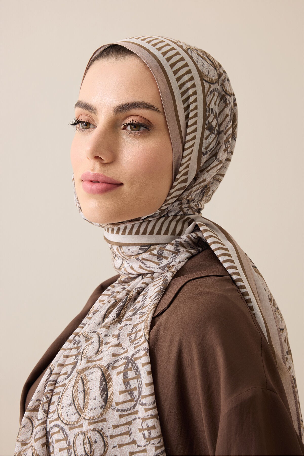 Noor Yağmuru Bej Pamuk Floş Şal 70x210