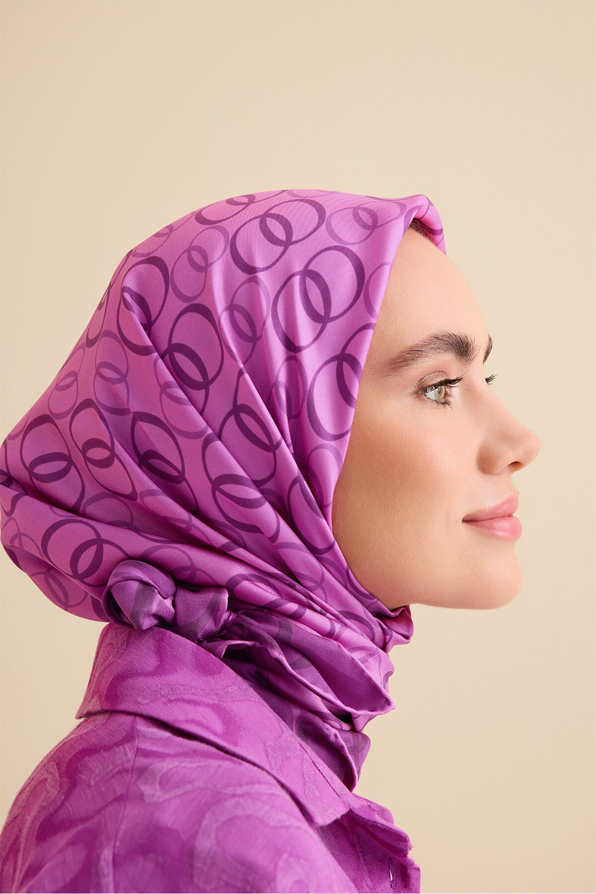 Noor Yolu 2 Fuşya Tivil İpek Eşarp 90x90