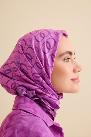 Noor Yolu 2 Fuşya Tivil İpek Eşarp 90x90