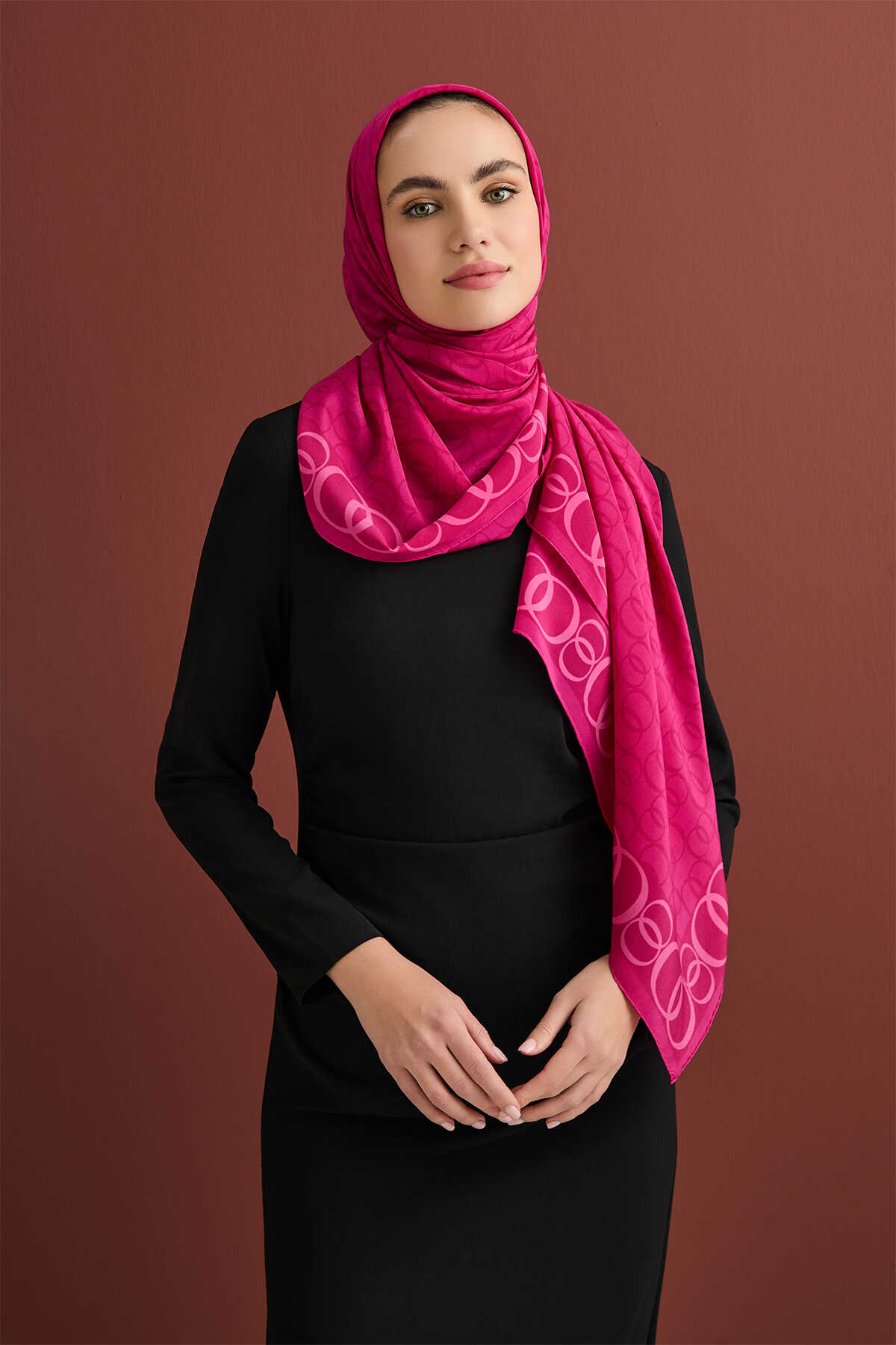 Noor Yolu Fuşya Krep İpek Şal 70x210