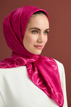 Noor Yolu Fuşya Tivil İpek Eşarp 90x90