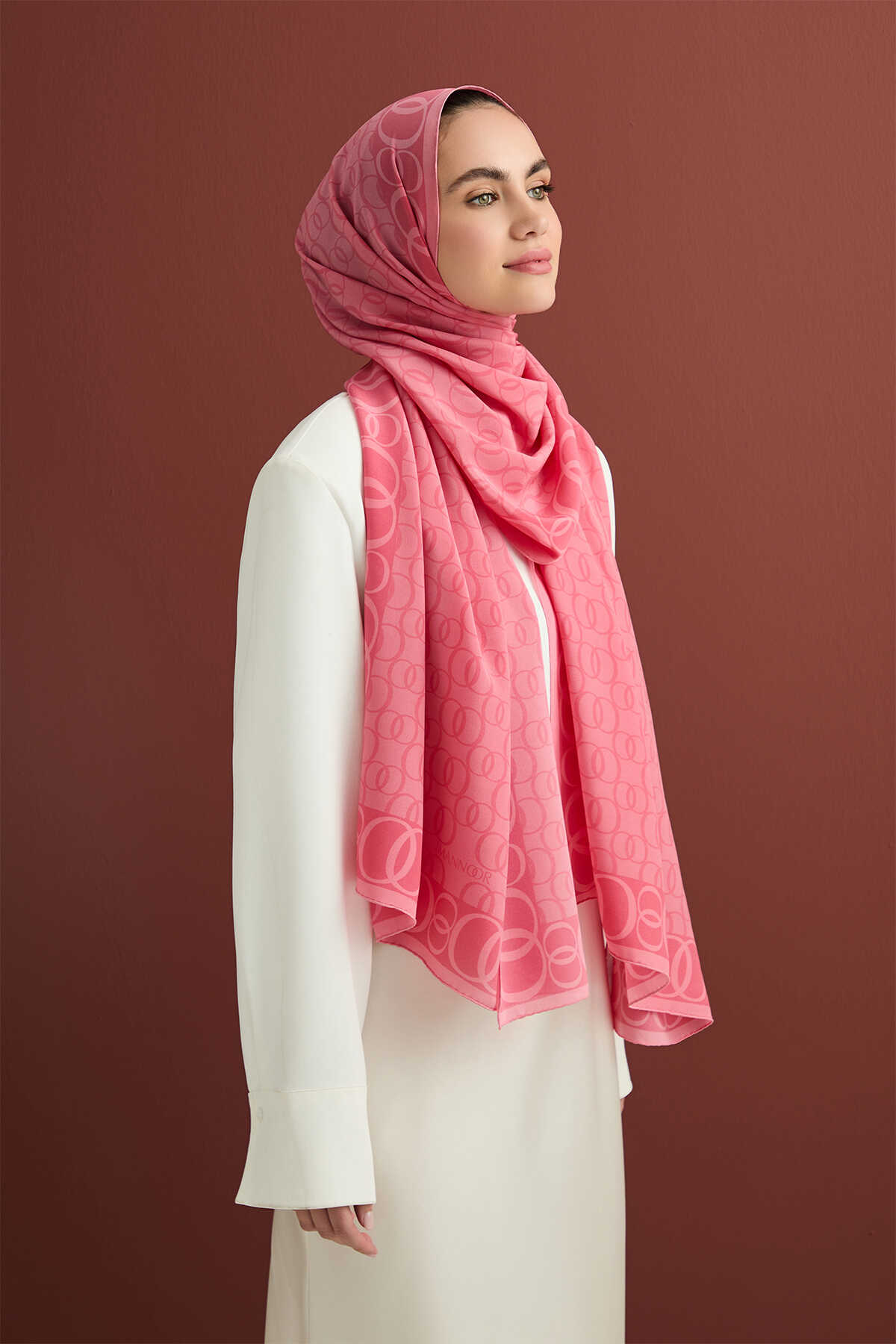Noor Yolu Pembe Krep İpek Şal 70x210