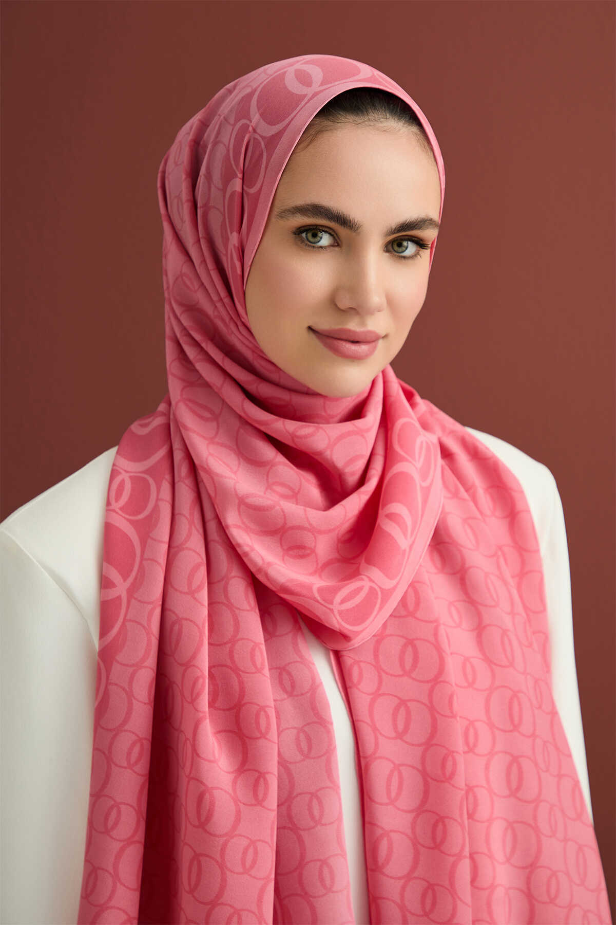 Noor Yolu Pembe Krep İpek Şal 70x210