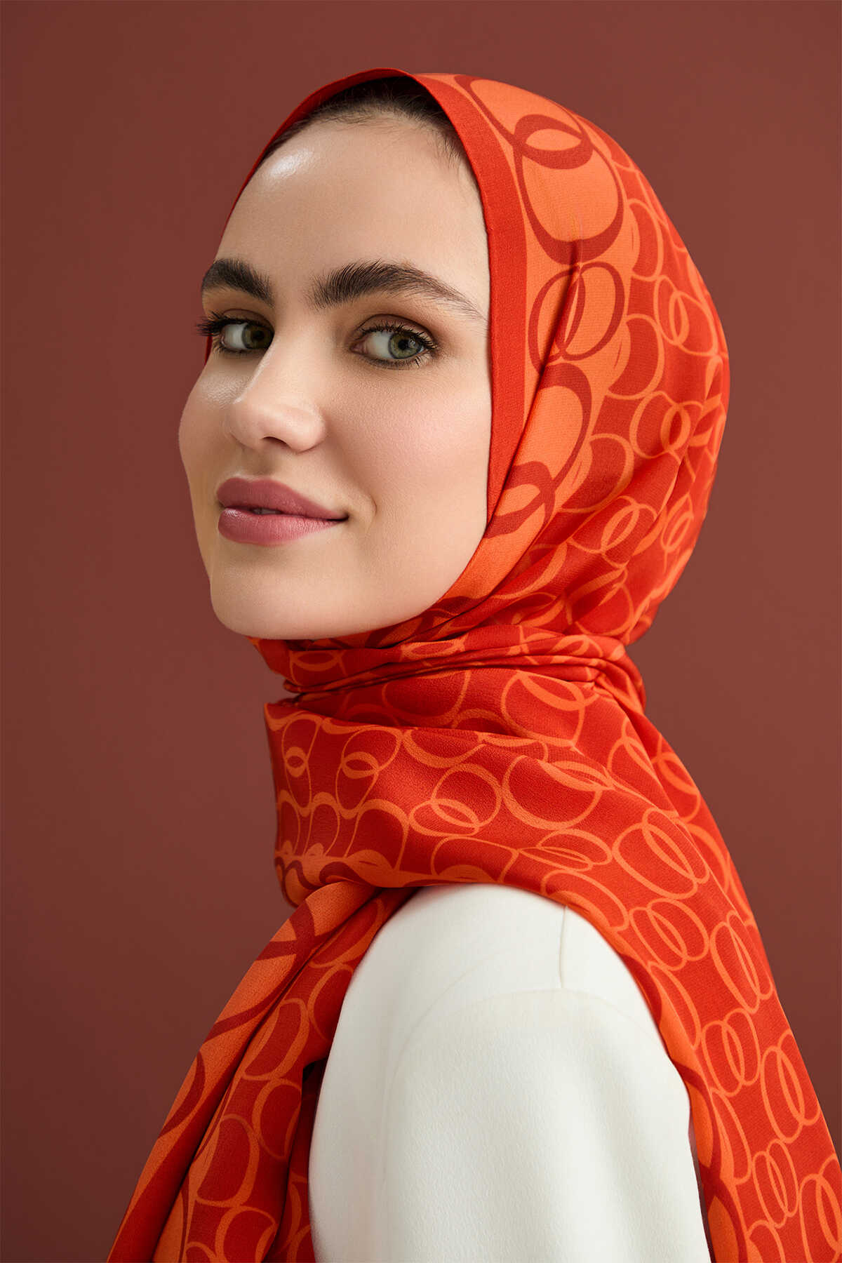 Noor Yolu Turuncu Krep İpek Şal 70x210