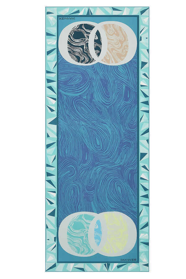 OO Desenli Mavi İpek Şal 80x200