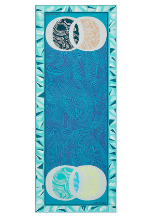 OO Desenli Mavi İpek Şal 80x200