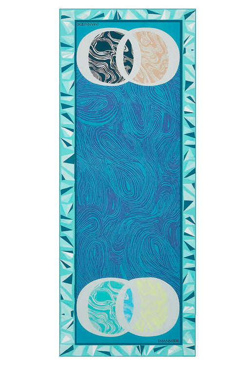OO Desenli Mavi İpek Şal 80x200
