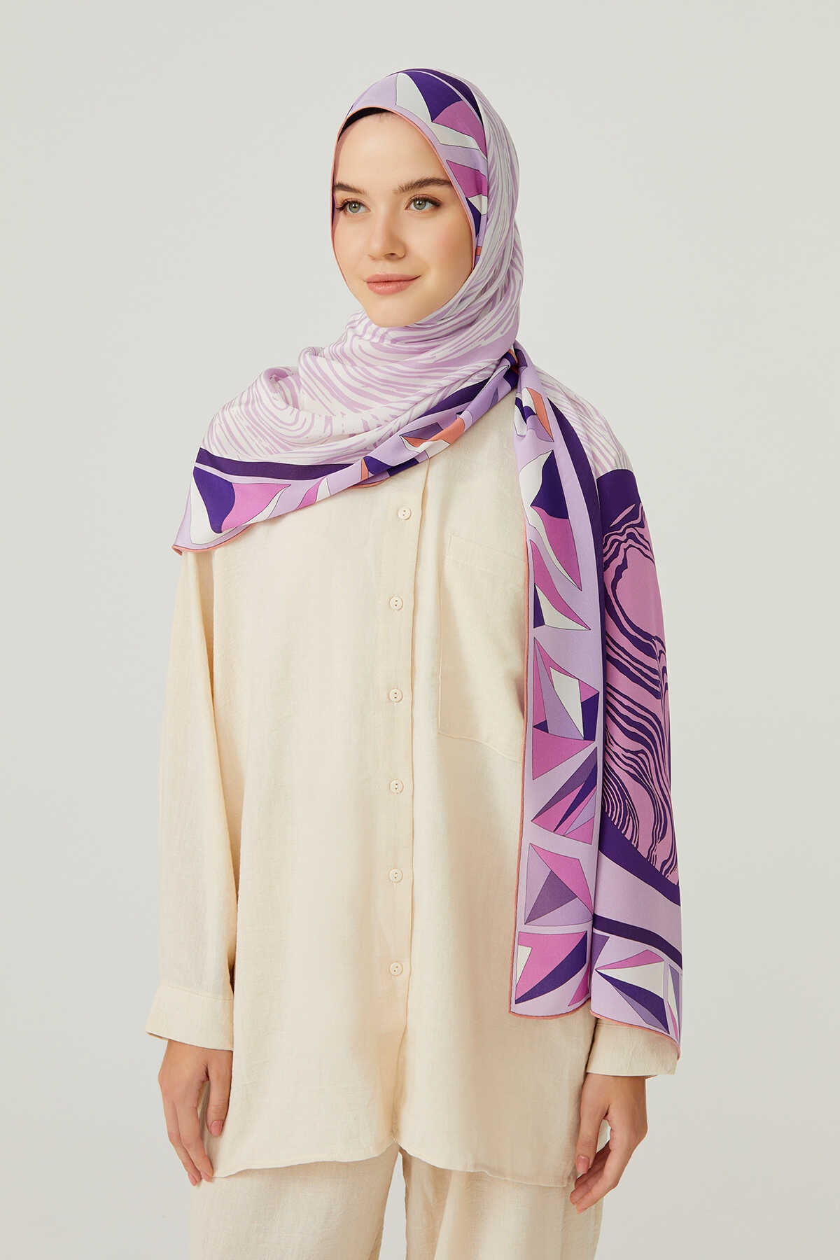 OO Desenli Mürdüm İpek Şal 80x200