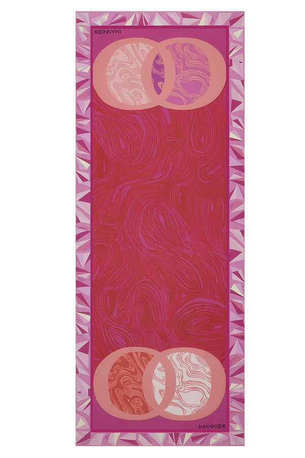 OO Desenli Pembe İpek Şal 80x200