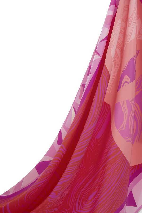 OO Desenli Pembe İpek Şal 80x200