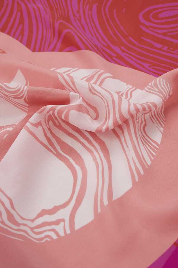 OO Desenli Pembe İpek Şal 80x200