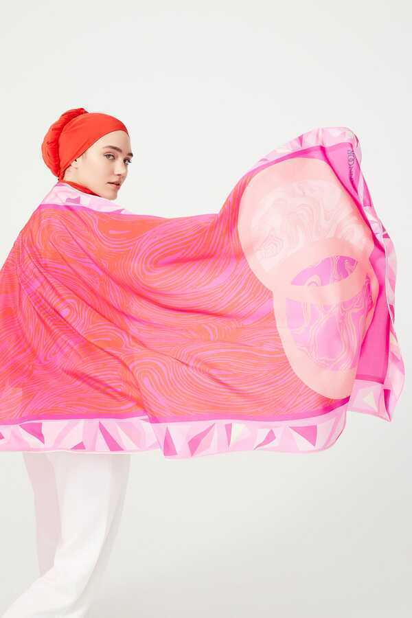 OO Desenli Pembe İpek Şal 80x200