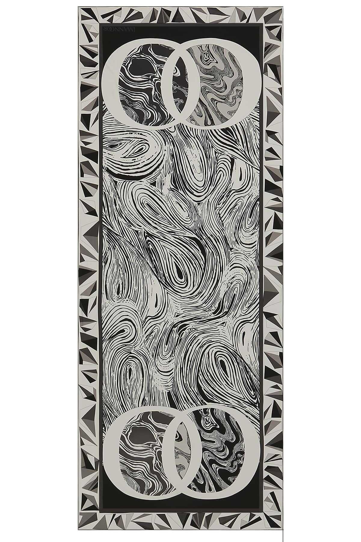 OO Desenli Siyah İpek Şal 80x200
