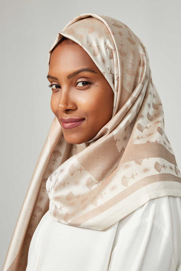 OO Monogram Natural/Bej İpek Şal 68x200