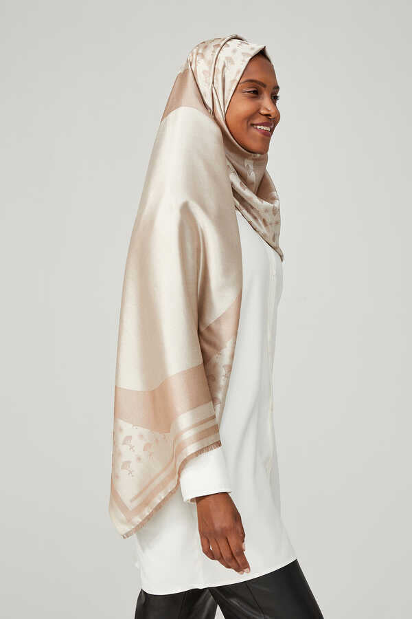 OO Monogram Natural/Bej İpek Şal 68x200