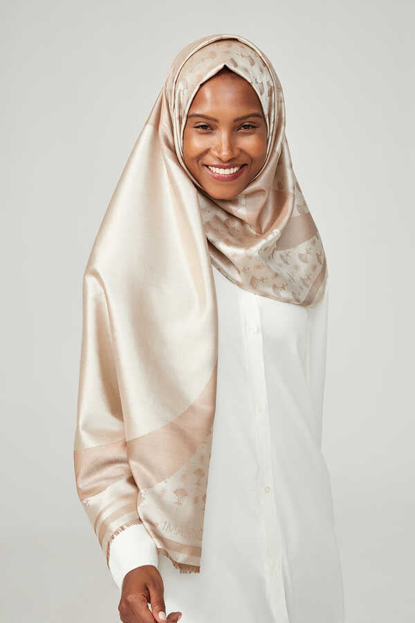 OO Monogram Natural/Bej İpek Şal 68x200