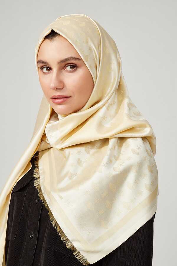 OO Monogram Natural/Krem İpek Şal 68x200