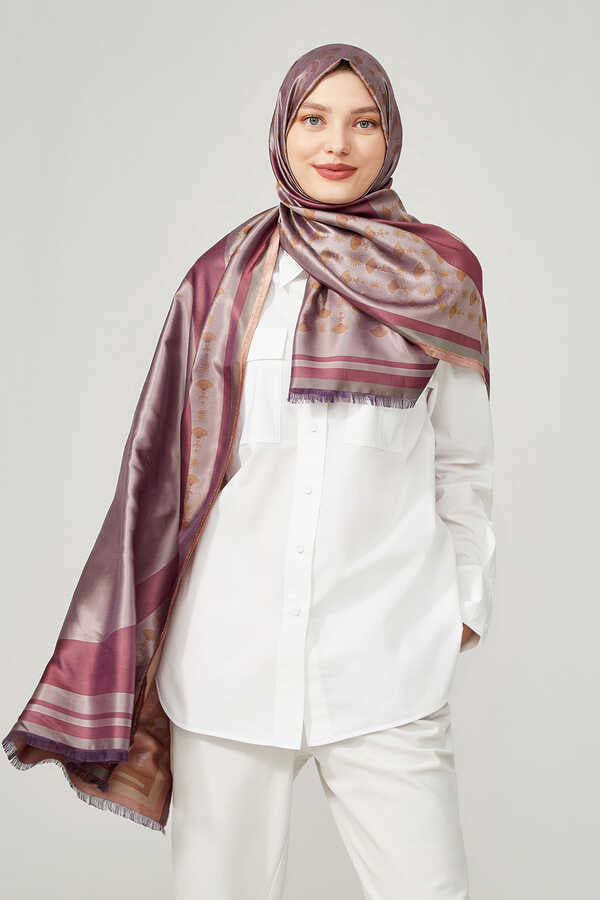 OO Monogram Pudra/Mor İpek Şal 68x200
