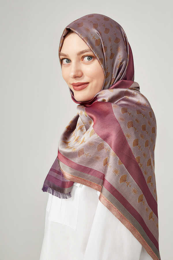 OO Monogram Pudra/Mor İpek Şal 68x200