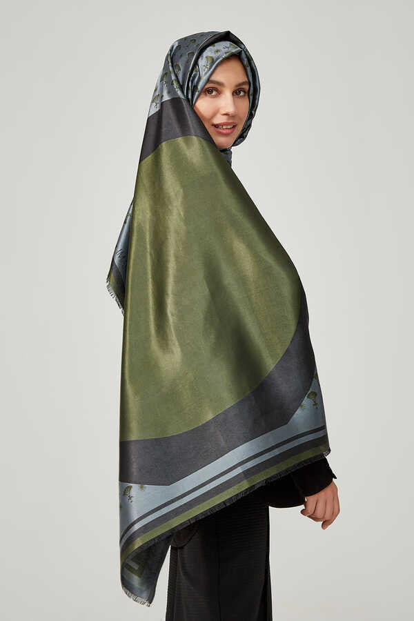 OO Monogram Yeşil/Siyah İpek Şal 68x200