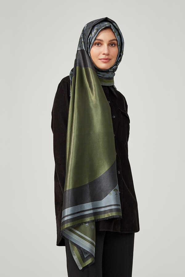 OO Monogram Yeşil/Siyah İpek Şal 68x200
