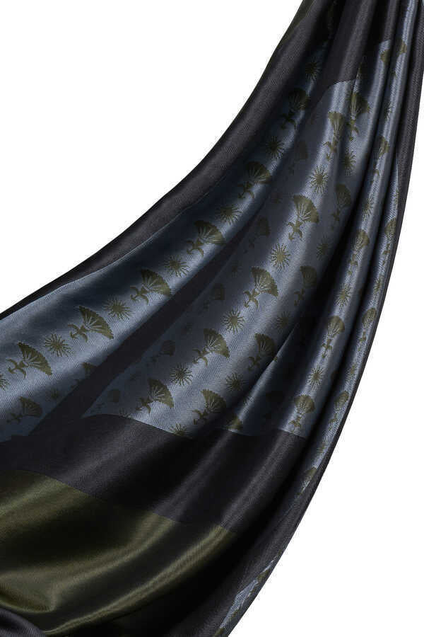 OO Monogram Yeşil/Siyah İpek Şal 68x200