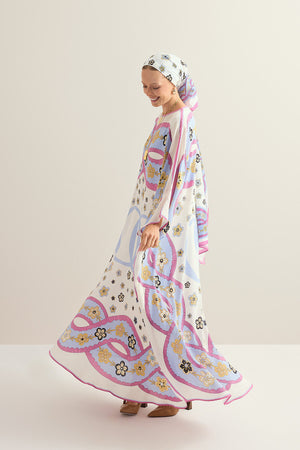 Örgü Beyaz Krep İpek Kaftan