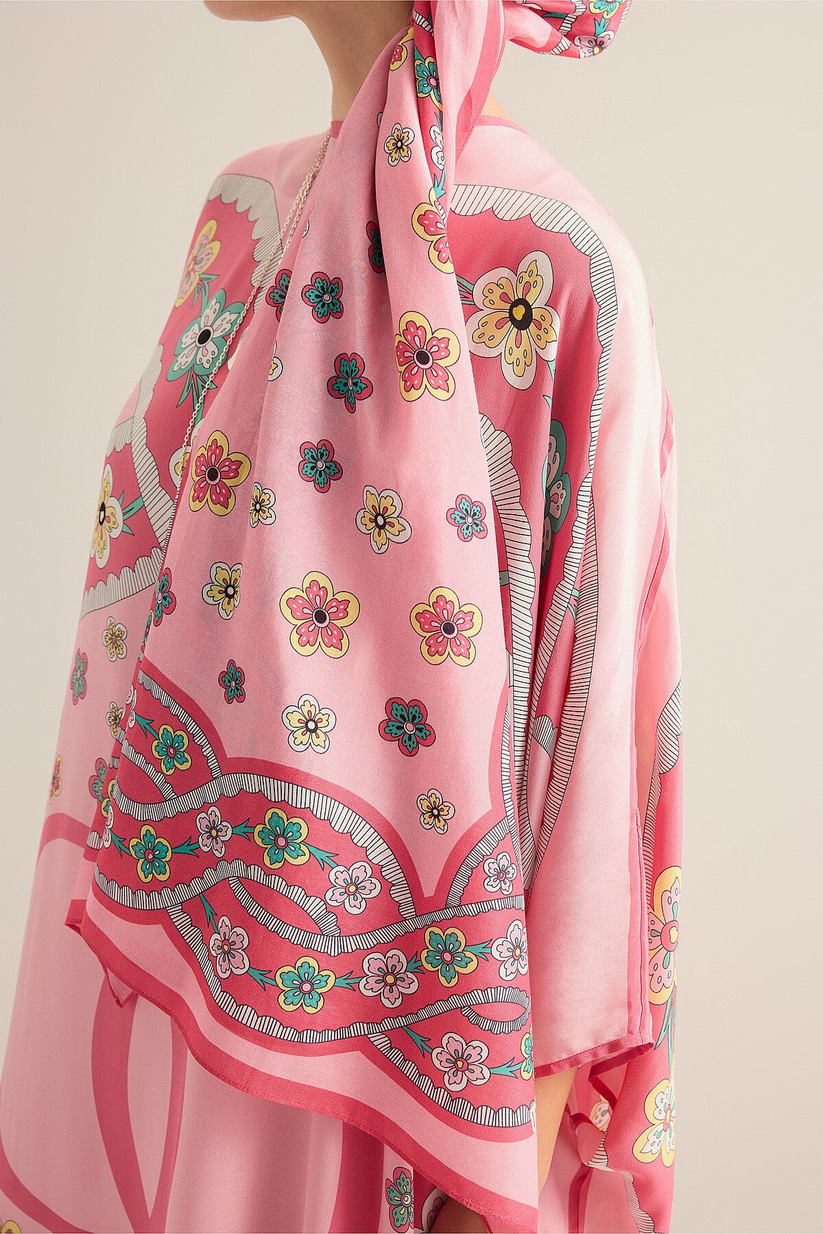 Örgü Pembe Floş Pamuk Şal 70x210