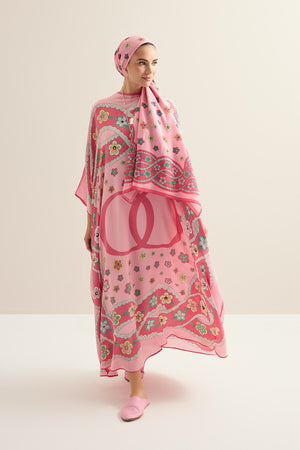 Örgü Pembe Krep İpek Kaftan