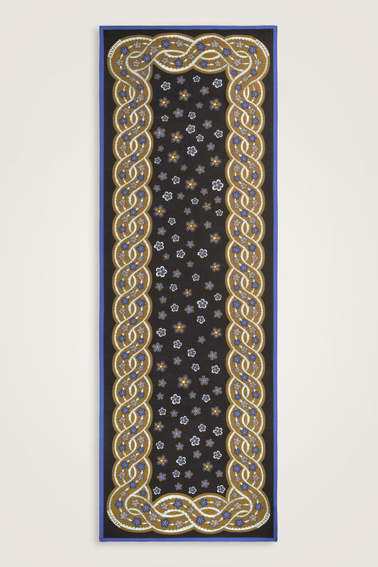 Örgü Siyah-Altın Floş Pamuk Şal 70x210