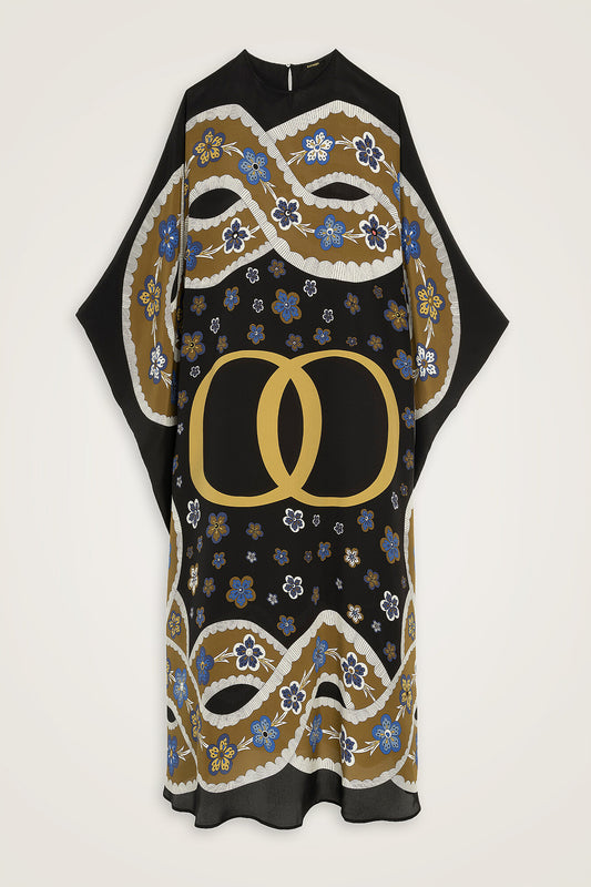 Örgü Siyah Krep İpek Kaftan