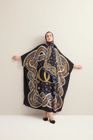 Örgü Siyah Krep İpek Kaftan